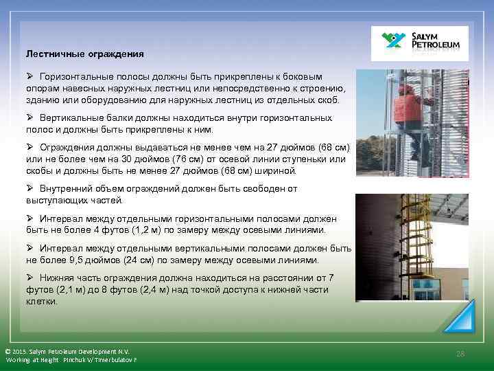 Лестничные ограждения Ø Горизонтальные полосы должны быть прикреплены к боковым опорам навесных наружных лестниц