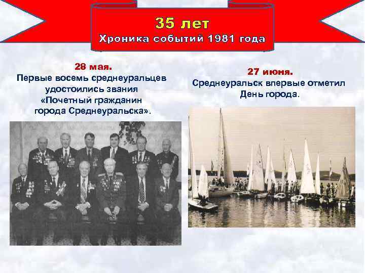 35 лет Хроника событий 1981 года 28 мая. Первые восемь среднеуральцев удостоились звания «Почетный