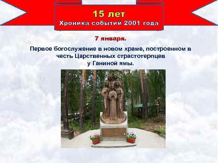 15 лет Хроника событий 2001 года 7 января. Первое богослужение в новом храме, построенном