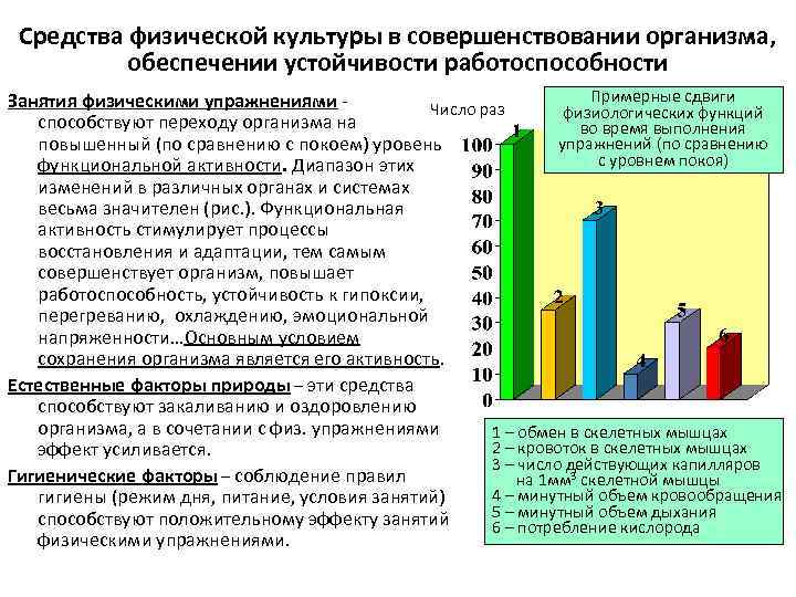 Средства физической культуры в совершенствовании организма, обеспечении устойчивости работоспособности Примерные сдвиги Занятия физическими упражнениями