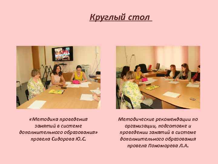 Круглый стол «Методика проведения занятий в системе дополнительного образования» провела Сидорова Ю. С. Методические