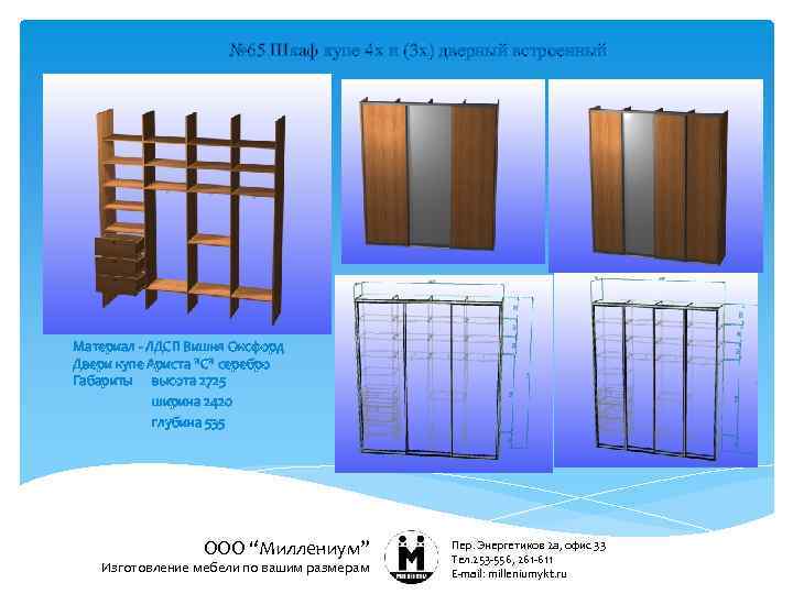 № 65 Шкаф купе 4 х и (3 х) дверный встроенный Материал - ЛДСП