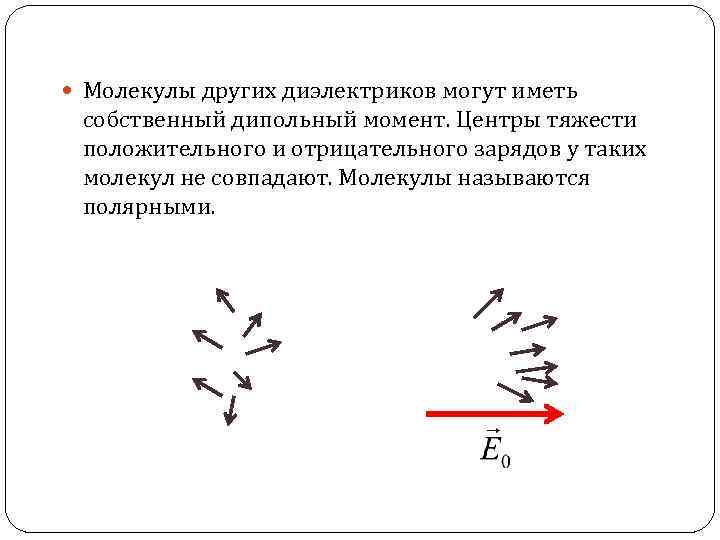  Молекулы других диэлектриков могут иметь собственный дипольный момент. Центры тяжести положительного и отрицательного