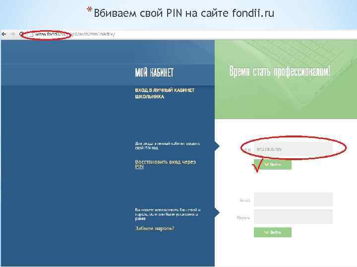 *Вбиваем свой PIN на сайте fondii. ru 