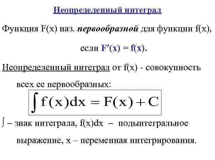 Неопределенный интеграл функции f x. Функции f (x) интеграл. Неопредленный Интегра. Неопределенный интеграл функции. Интеграл от f(x).