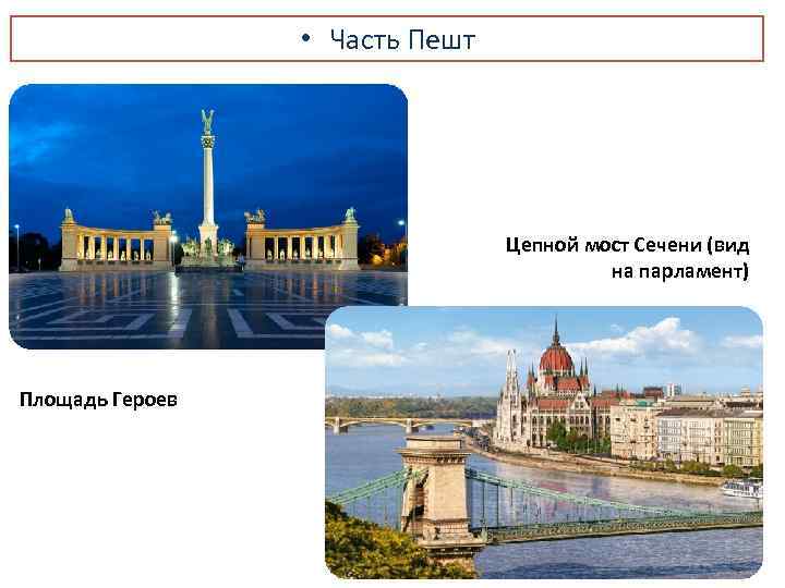  • Часть Пешт Цепной мост Сечени (вид на парламент) Площадь Героев 