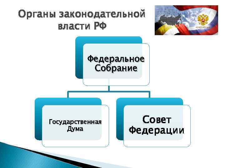 Органы законодательной власти РФ Федеральное Собрание Государственная Дума Совет Федерации 