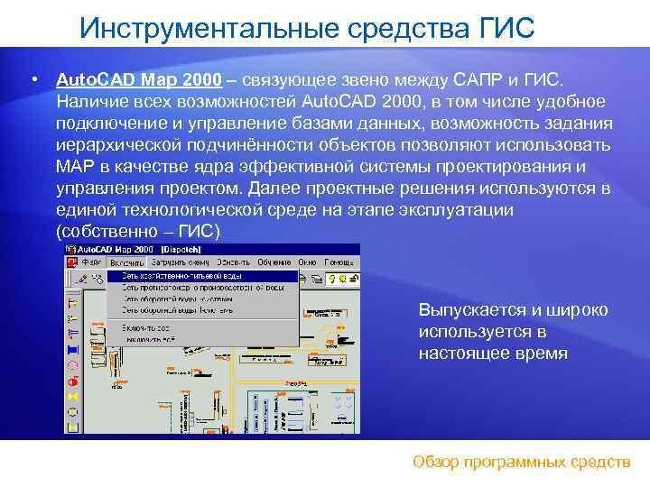 Инструментальные средства ГИС • Auto. CAD Map 2000 связующее звено между САПР и ГИС.