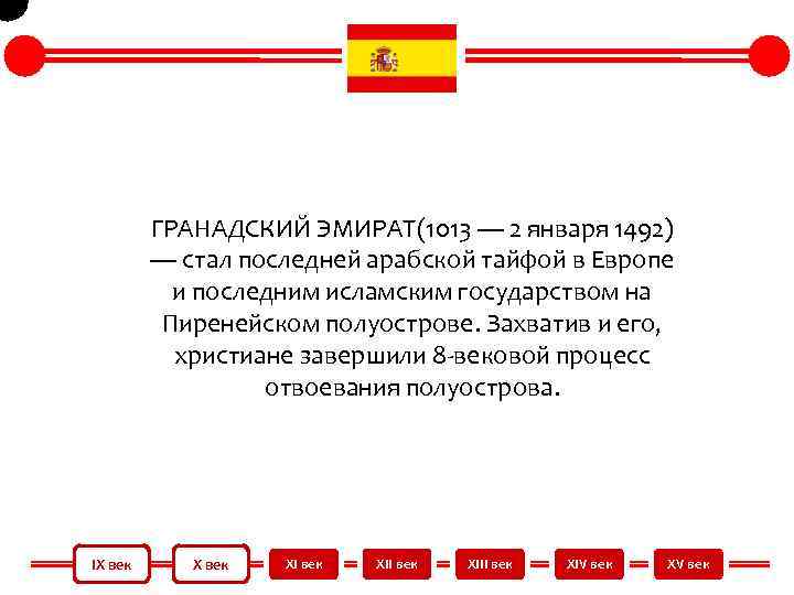 ГРАНАДСКИЙ ЭМИРАТ(1013 — 2 января 1492) — стал последней арабской тайфой в Европе и