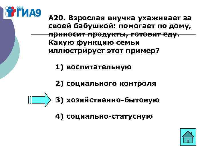 А 20. Взрослая внучка ухаживает за своей бабушкой: помогает по дому, приносит продукты, готовит