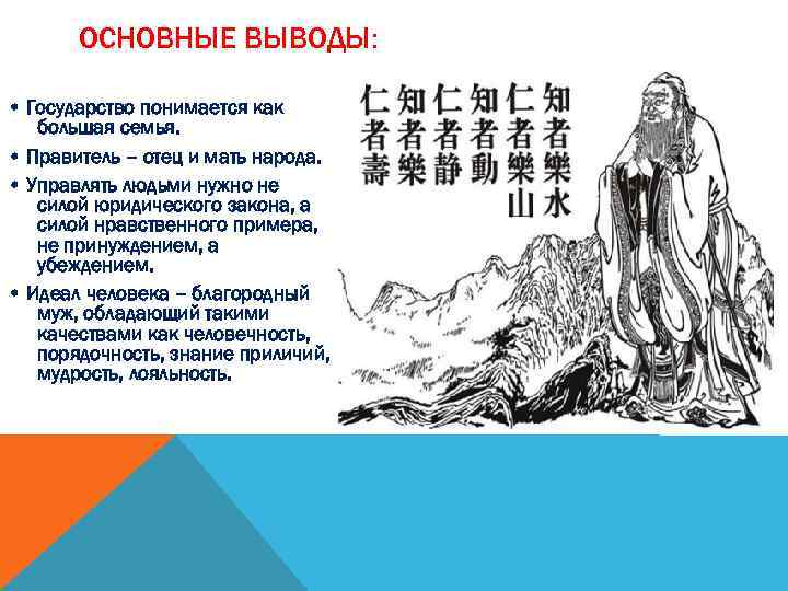 ОСНОВНЫЕ ВЫВОДЫ: • Государство понимается как большая семья. • Правитель – отец и мать