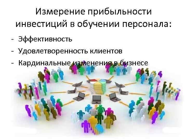 Измерение прибыльности инвестиций в обучении персонала: - Эффективность - Удовлетворенность клиентов - Кардинальные изменения