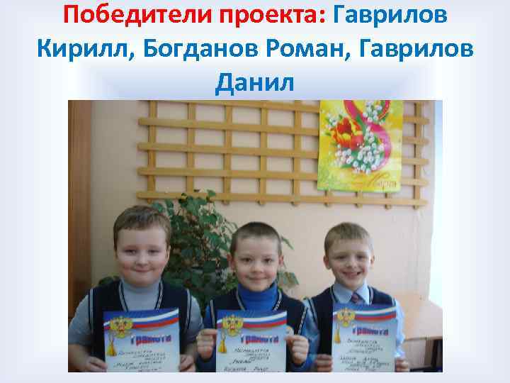 Победители проекта: Гаврилов Кирилл, Богданов Роман, Гаврилов Данил 