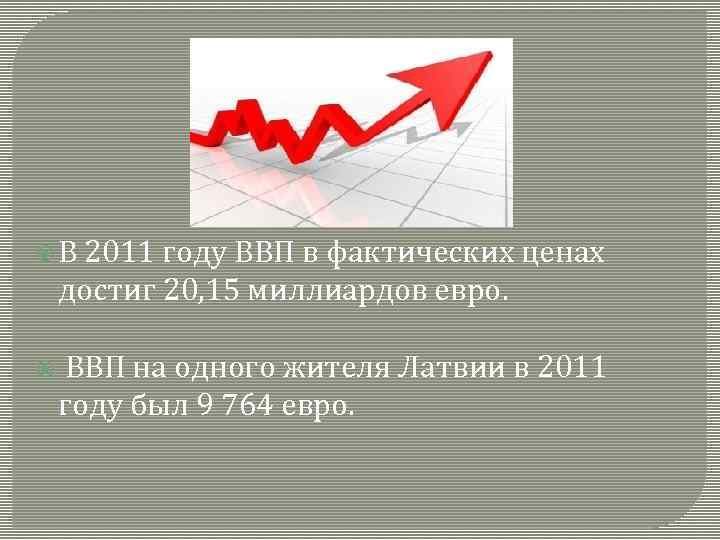  В 2011 году ВВП в фактических ценах достиг 20, 15 миллиардов евро. ВВП