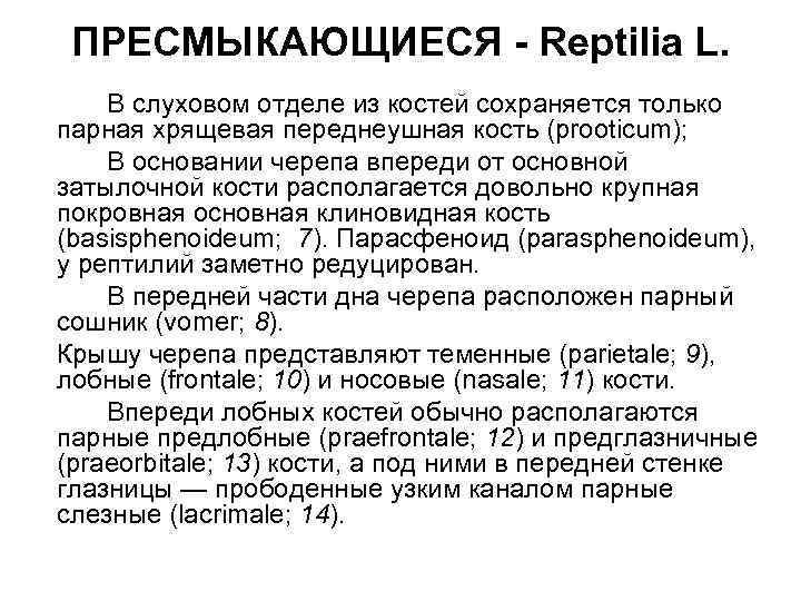 ПРЕСМЫКАЮЩИЕСЯ - Reptilia L. В слуховом отделе из костей сохраняется только парная хрящевая переднеушная