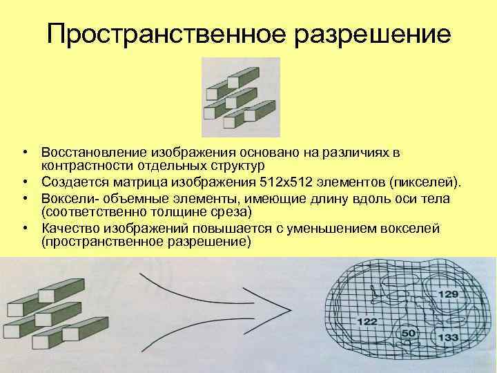 Пространственное разрешение • Восстановление изображения основано на различиях в контрастности отдельных структур • Создается