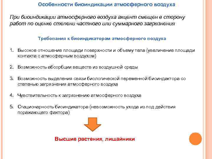 Особенности биоиндикации атмосферного воздуха При биоиндикации атмосферного воздуха акцент смещен в сторону работ по