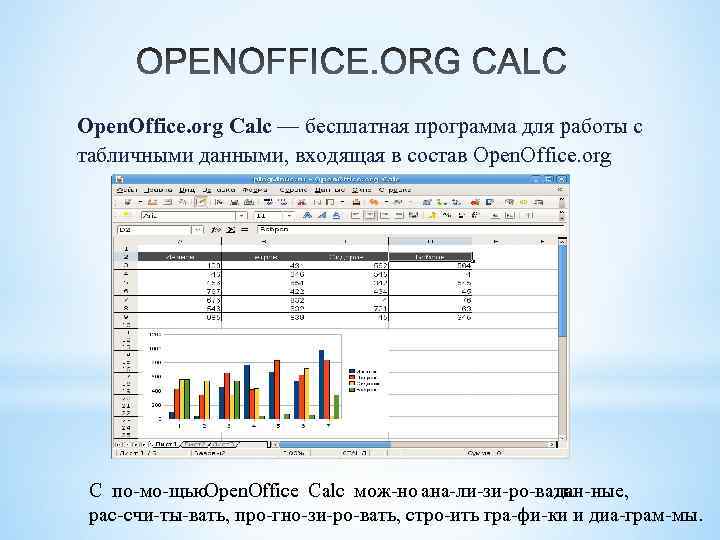 Open. Office. org Calc — бесплатная программа для работы с табличными данными, входящая в