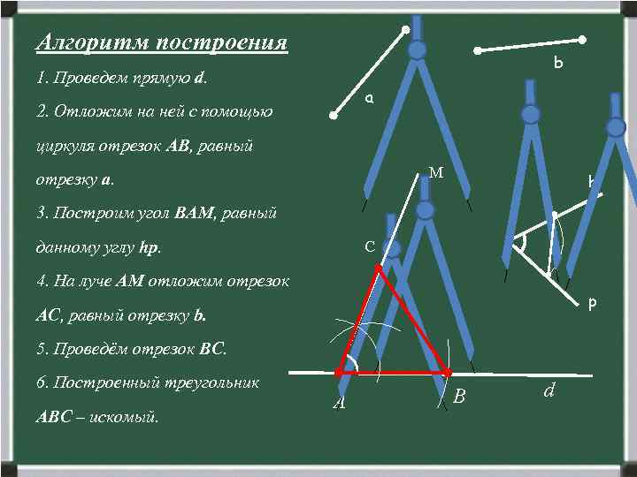 Объясните как построить треугольник по трем сторонам