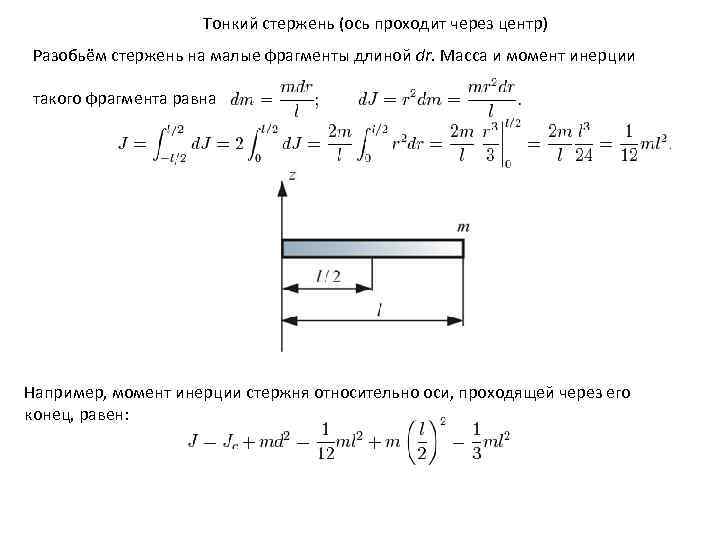 Момент инерции стержня относительно оси