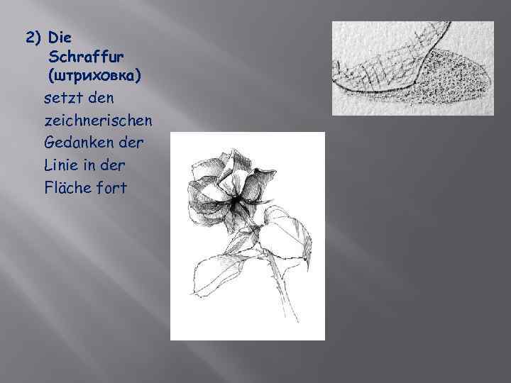 2) Die Schraffur (штриховка) setzt den zeichnerischen Gedanken der Linie in der Fläche fort