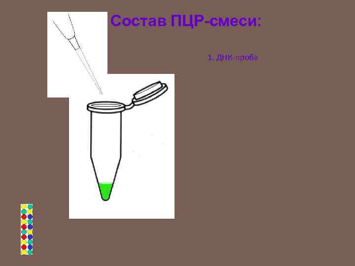 Состав ПЦР-смеси: 1. ДНК-проба 