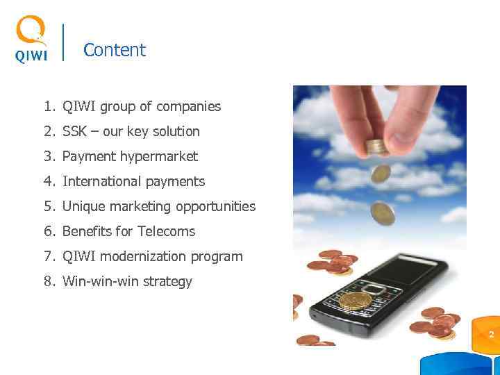 Content 1. QIWI group of companies 2. SSK – our key solution 3. Payment