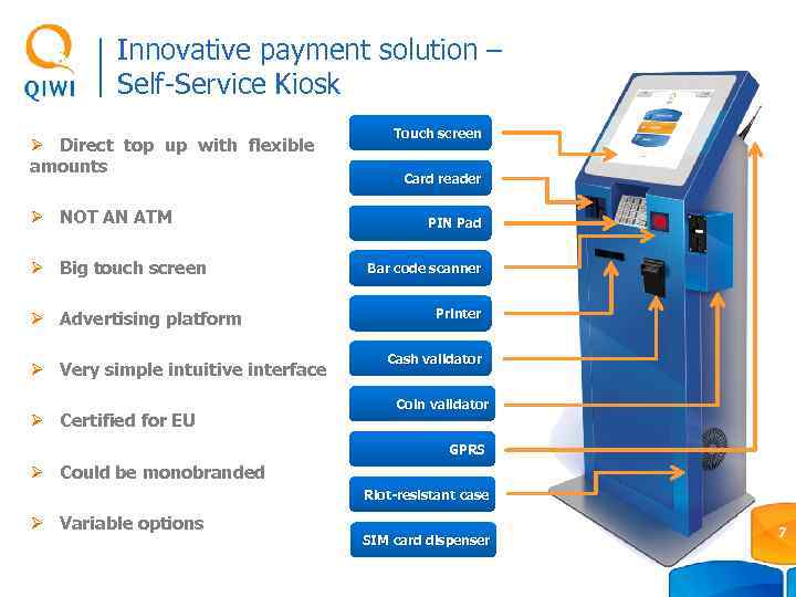 Innovative payment solution – Self-Service Kiosk Ø Direct top up with flexible amounts Ø