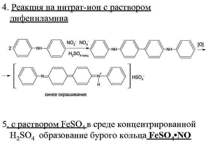 4. Реакция на нитрат ион с раствором дифениламина 5. с раствором Fe. SO 4