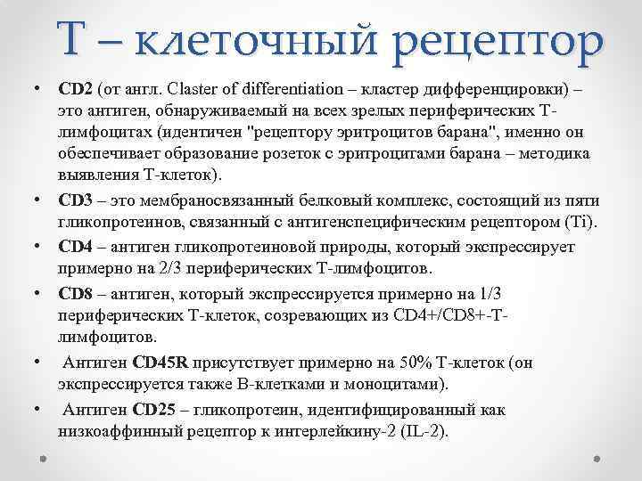 Т – клеточный рецептор • CD 2 (от англ. Claster of differentiation – кластер