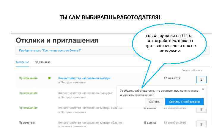 ТЫ САМ ВЫБИРАЕШЬ РАБОТОДАТЕЛЯ! новая функция на hh. ru – отказ работодателю на приглашение,