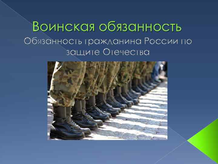 Воинская обязанность Обязанность гражданина России по защите Отечества 