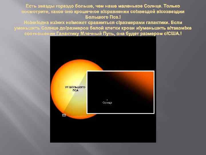 Есть звезды гораздо больше, чем наше маленькое Солнце. Только посмотрите, какое оно крошечное в