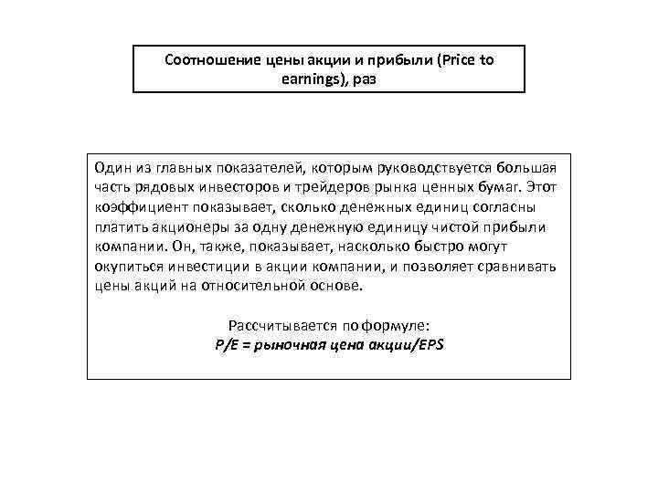 Соотношение цены акции и прибыли (Price to earnings), раз Один из главных показателей, которым