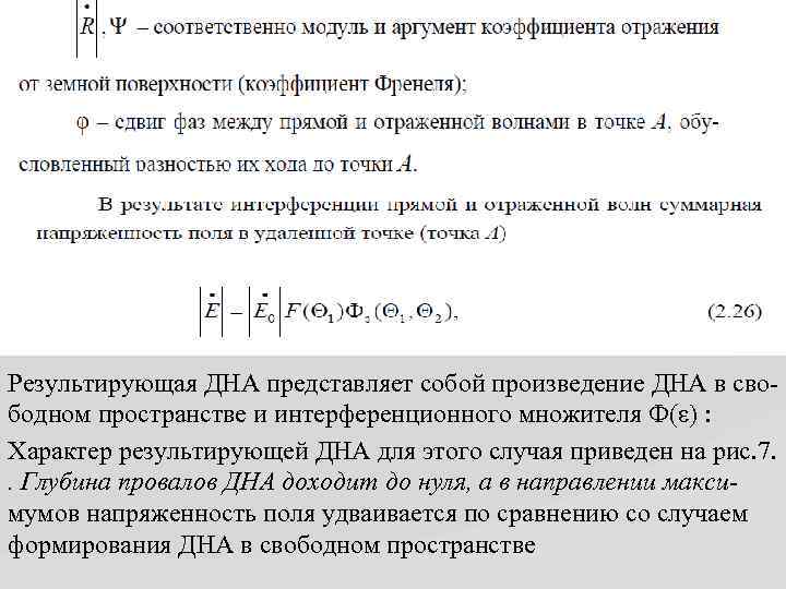 Результирующая ДНА представляет собой произведение ДНА в свободном пространстве и интерференционного множителя Ф(ε) :