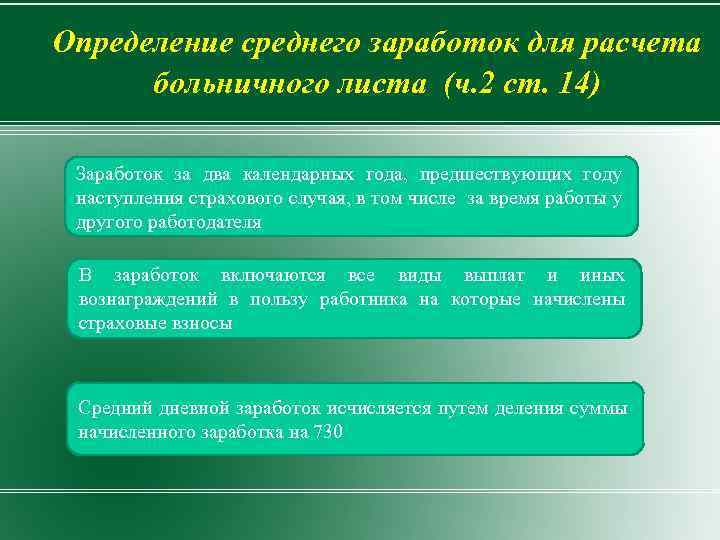 Определение среднего заработок для расчета больничного листа (ч. 2 ст. 14) Заработок за два