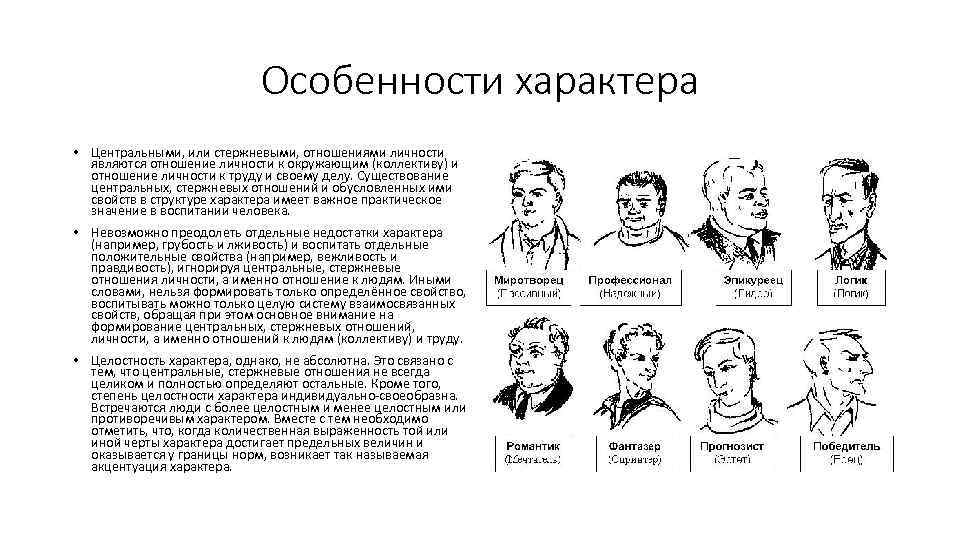 Особенности характера • Центральными, или стержневыми, отношениями личности являются отношение личности к окружающим (коллективу)