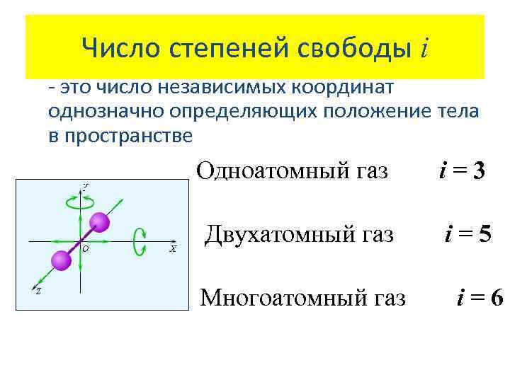 Число степеней свободы i - это число независимых координат однозначно определяющих положение тела в