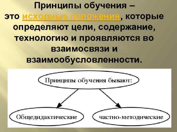 Принципы обучения – это исходные положения, которые определяют цели, содержание, технологию и проявляются во