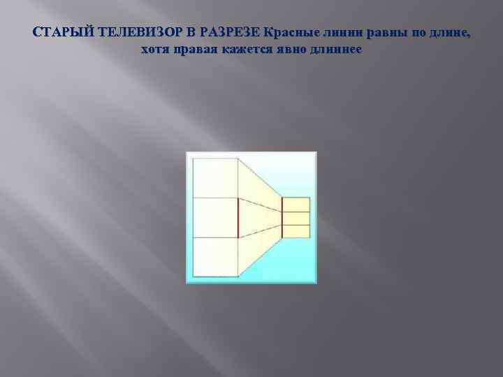 СТАРЫЙ ТЕЛЕВИЗОР В РАЗРЕЗЕ Красные линии равны по длине, хотя правая кажется явно длиннее