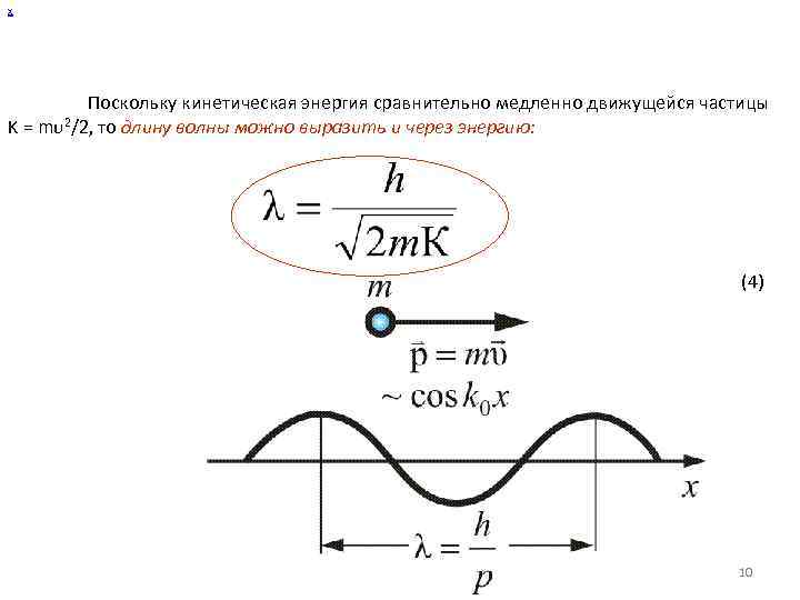 х Поскольку кинетическая энергия сравнительно медленно движущейся частицы K = mυ2/2, то длину волны