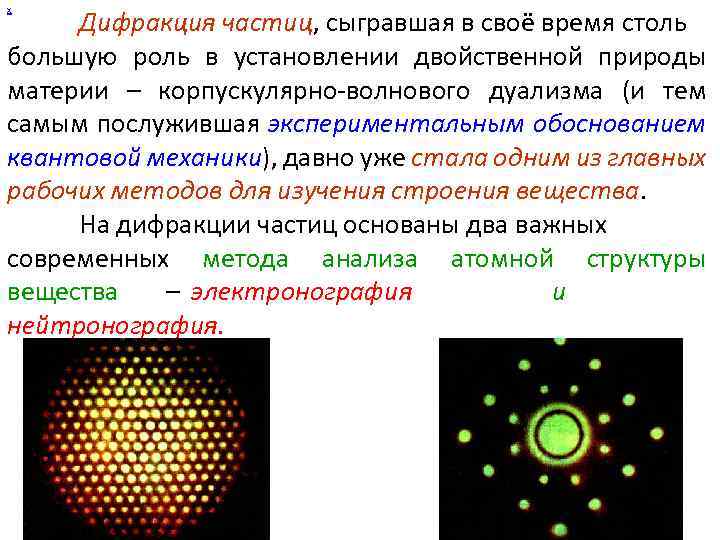 х Дифракция частиц, сыгравшая в своё время столь большую роль в установлении двойственной природы