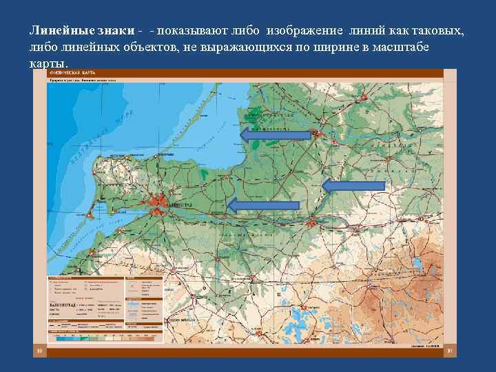 Линейные знаки - - показывают либо изображение линий как таковых, либо линейных объектов, не