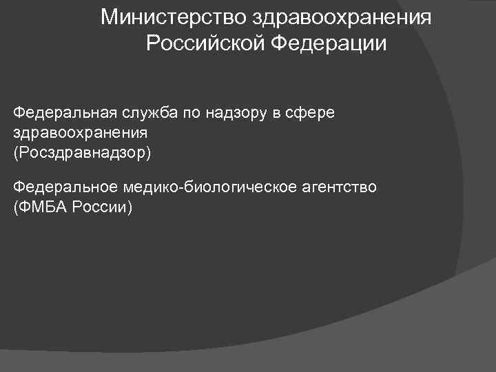 Министерство здравоохранения Российской Федерации Федеральная служба по надзору в сфере здравоохранения (Росздравнадзор) Федеральное медико-биологическое