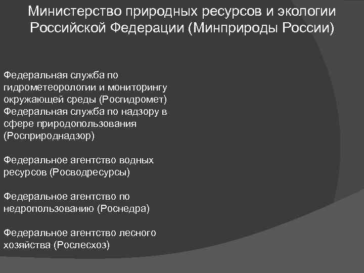 Министерство природных ресурсов и экологии Российской Федерации (Минприроды России) Федеральная служба по гидрометеорологии и