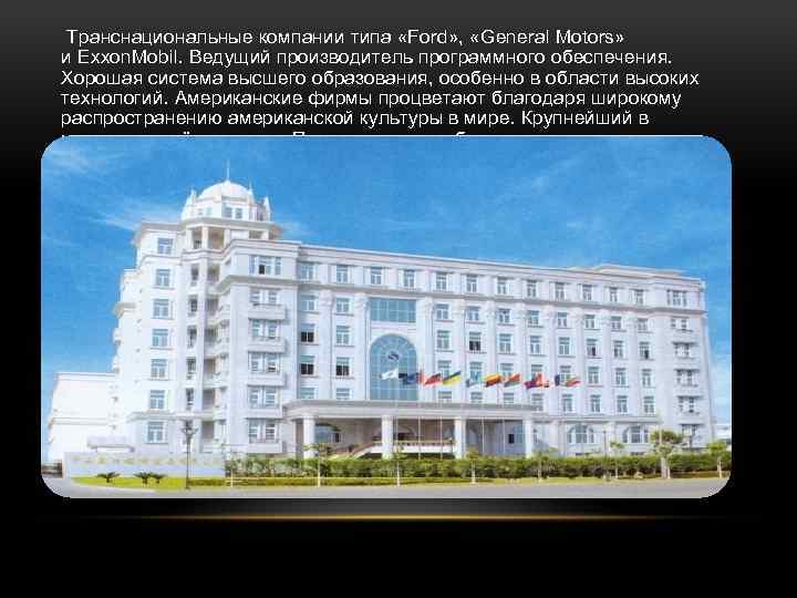  Транснациональные компании типа «Ford» , «General Motors» и Exxon. Mobil. Ведущий производитель программного