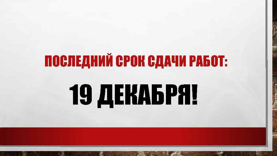 ПОСЛЕДНИЙ СРОК СДАЧИ РАБОТ: 19 ДЕКАБРЯ! 