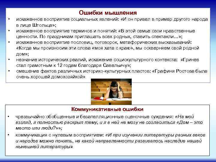 Ошибки мышления • • • искаженное восприятие социальных явлений: «И он привел в пример