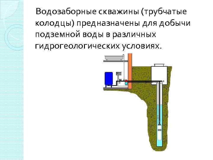 Водозаборные скважины (трубчатые колодцы) предназначены для добычи подземной воды в различных гидрогеологических условиях. 