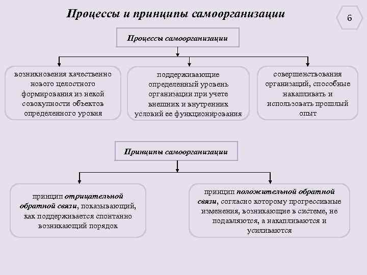 Процессы и принципы самоорганизации 6 Процессы самоорганизации возникновения качественно нового целостного формирования из некой